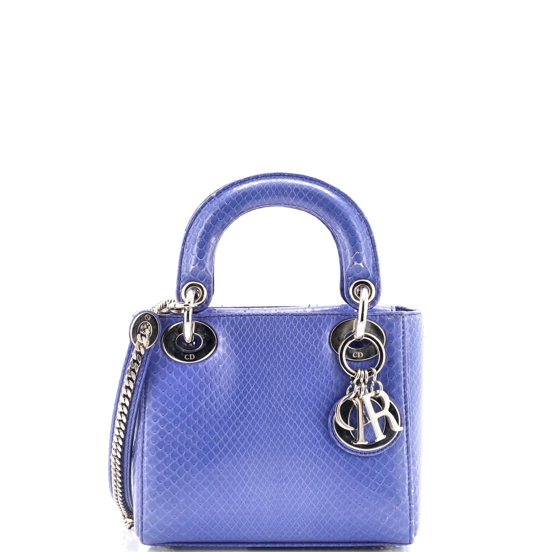 Shoulder Bag Lady Dior Chain Mini Blue Python Skin Leather