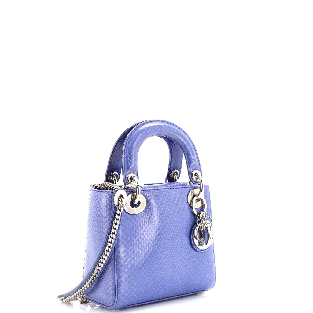 Shoulder Bag Lady Dior Chain Mini Blue Python Skin Leather
