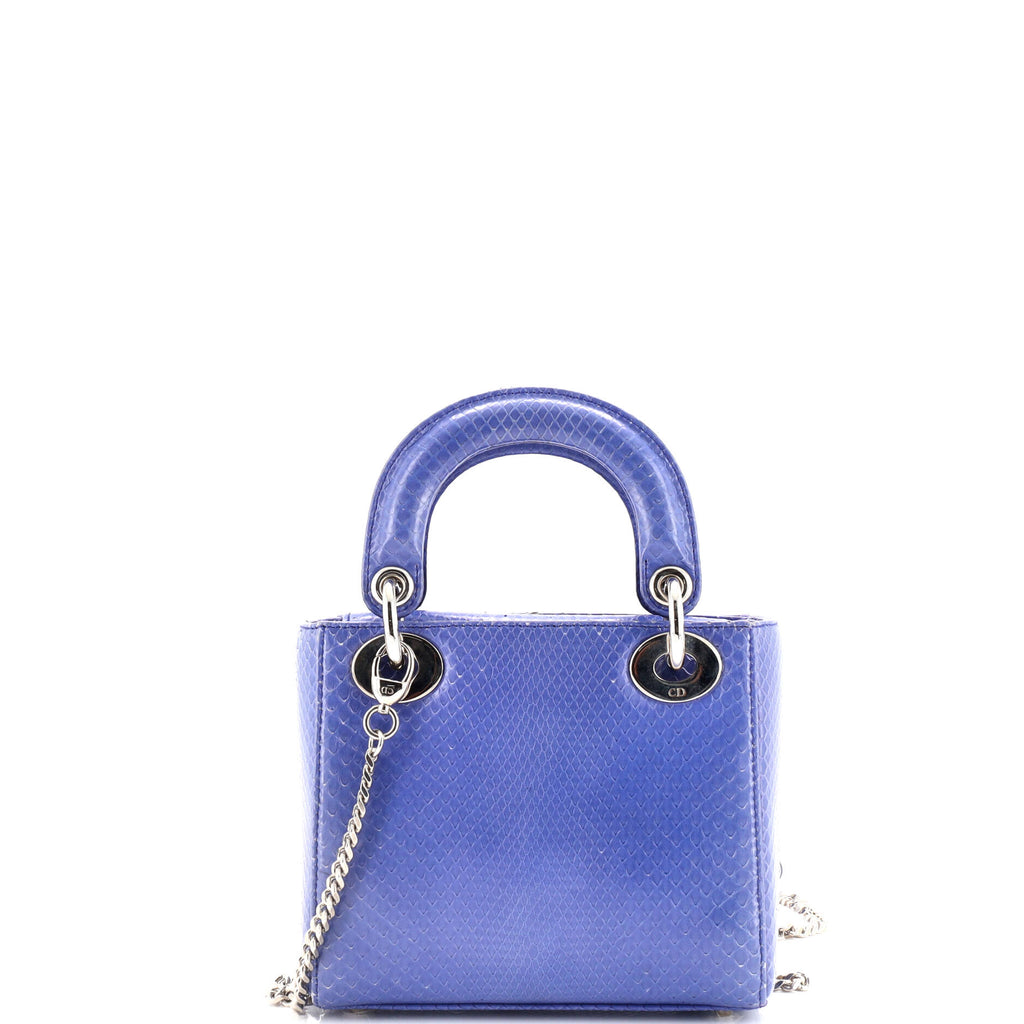 Shoulder Bag Lady Dior Chain Mini Blue Python Skin Leather