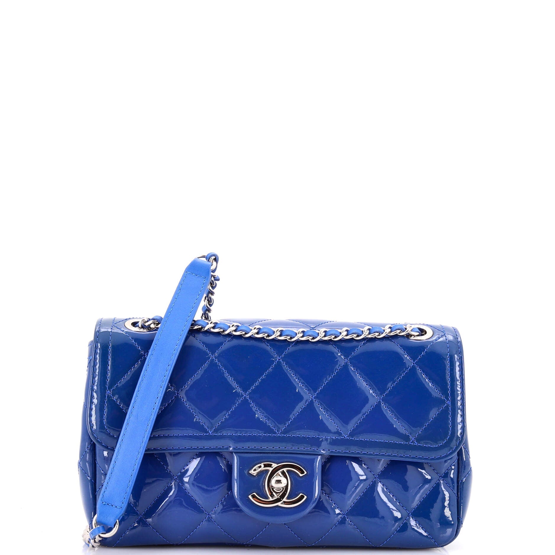 Shoulder Bag Coco Shine Flap Small Blue Patent Quilted Leather