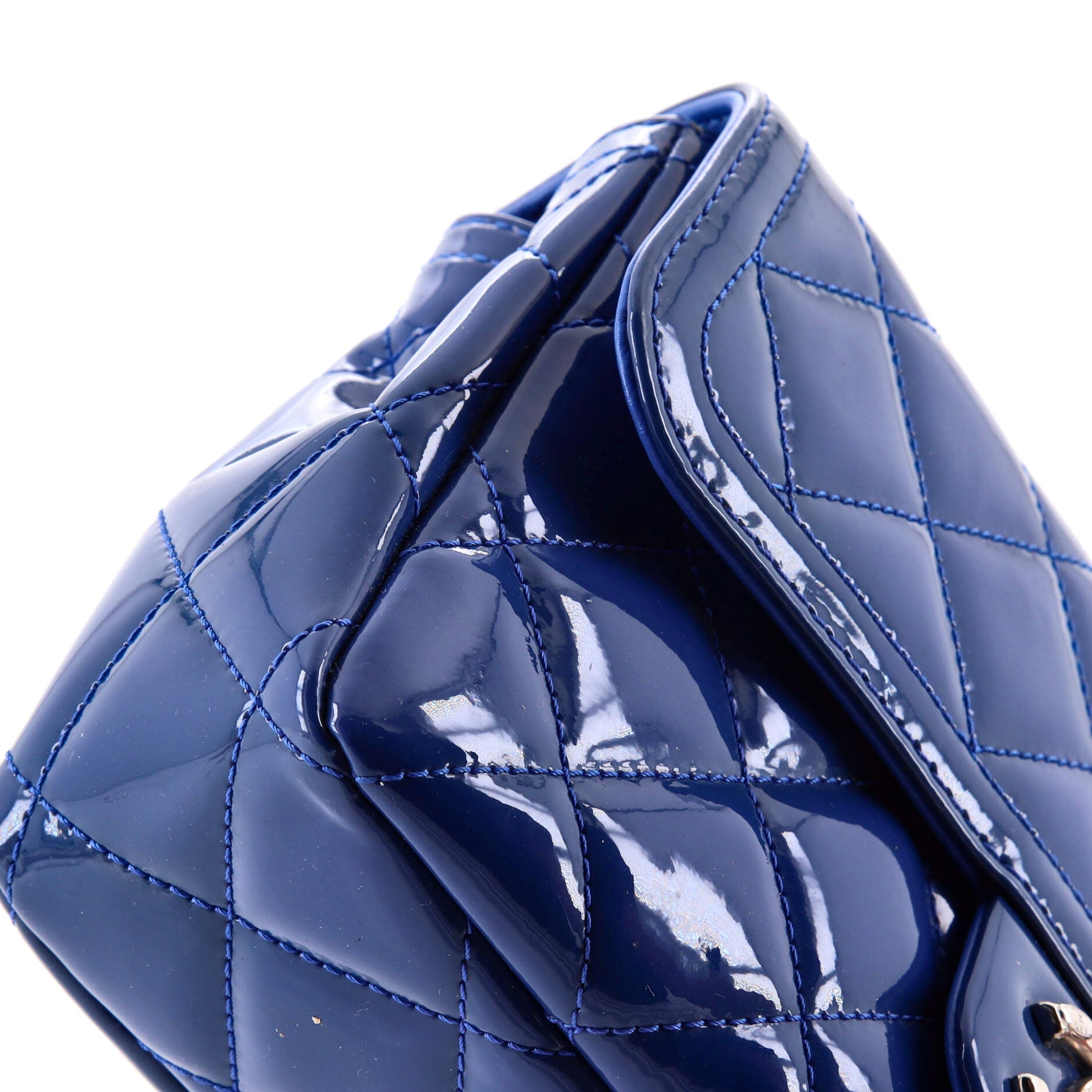 Shoulder Bag Coco Shine Flap Small Blue Patent Quilted Leather