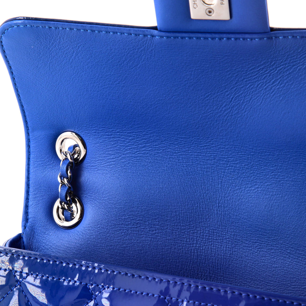 Shoulder Bag Coco Shine Flap Small Blue Patent Quilted Leather