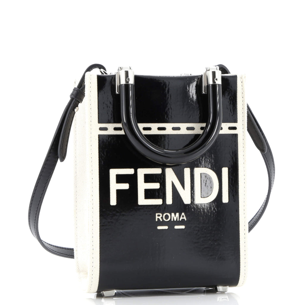 Shoulder Bag Sunshine Shopper Tote Mini Black Patent and Canvas Mini