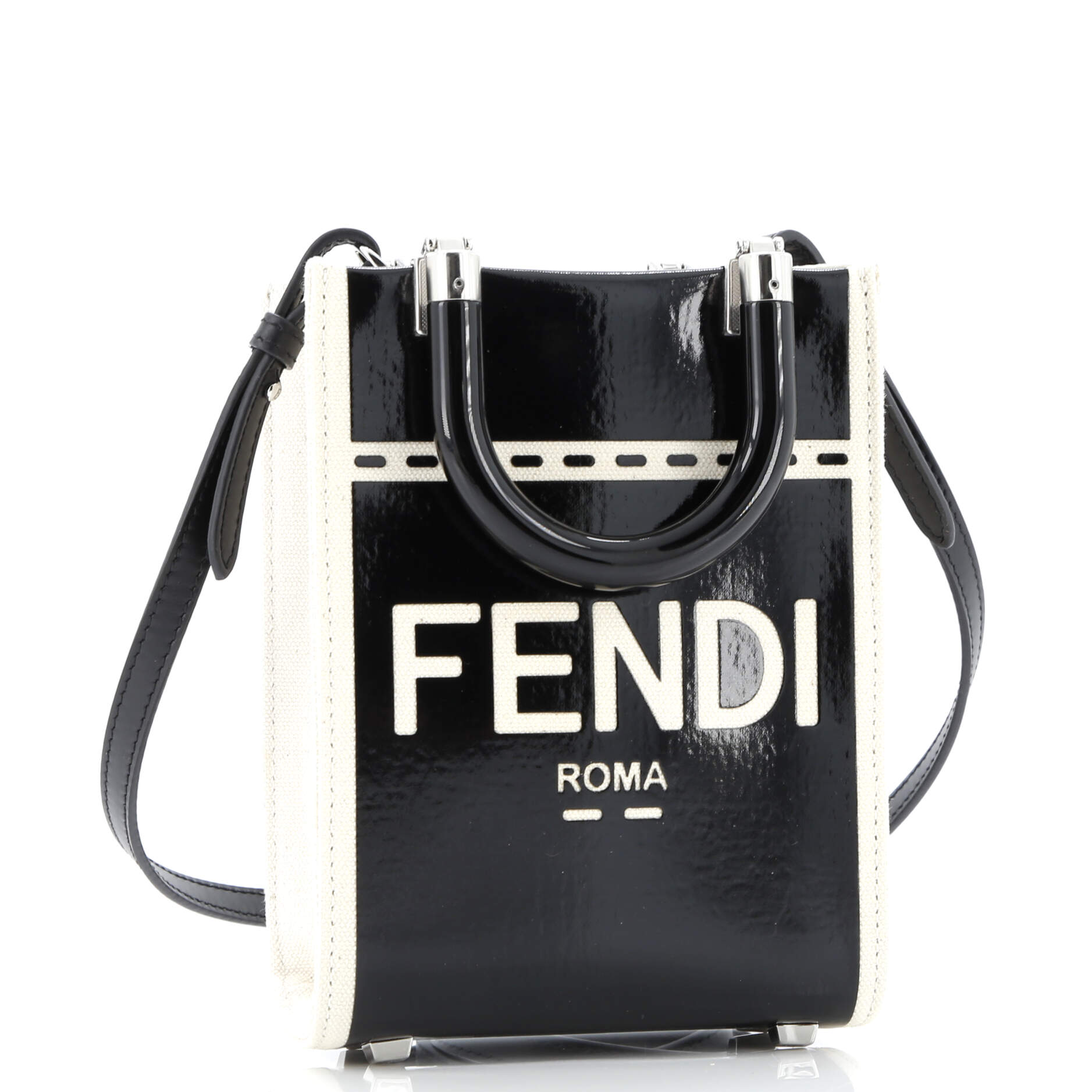 Shoulder Bag Sunshine Shopper Tote Mini Black Patent and Canvas Mini