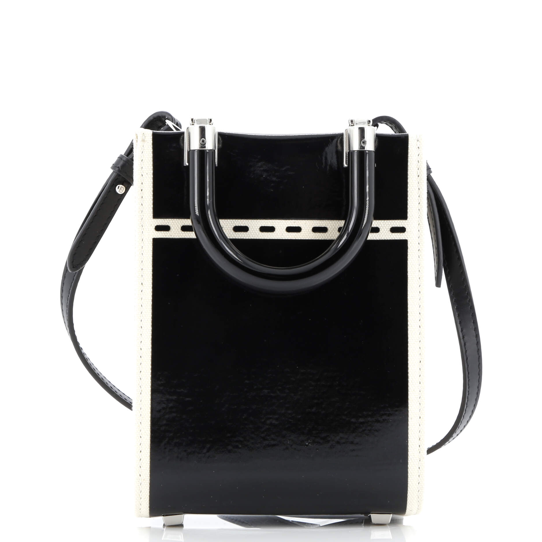 Shoulder Bag Sunshine Shopper Tote Mini Black Patent and Canvas Mini