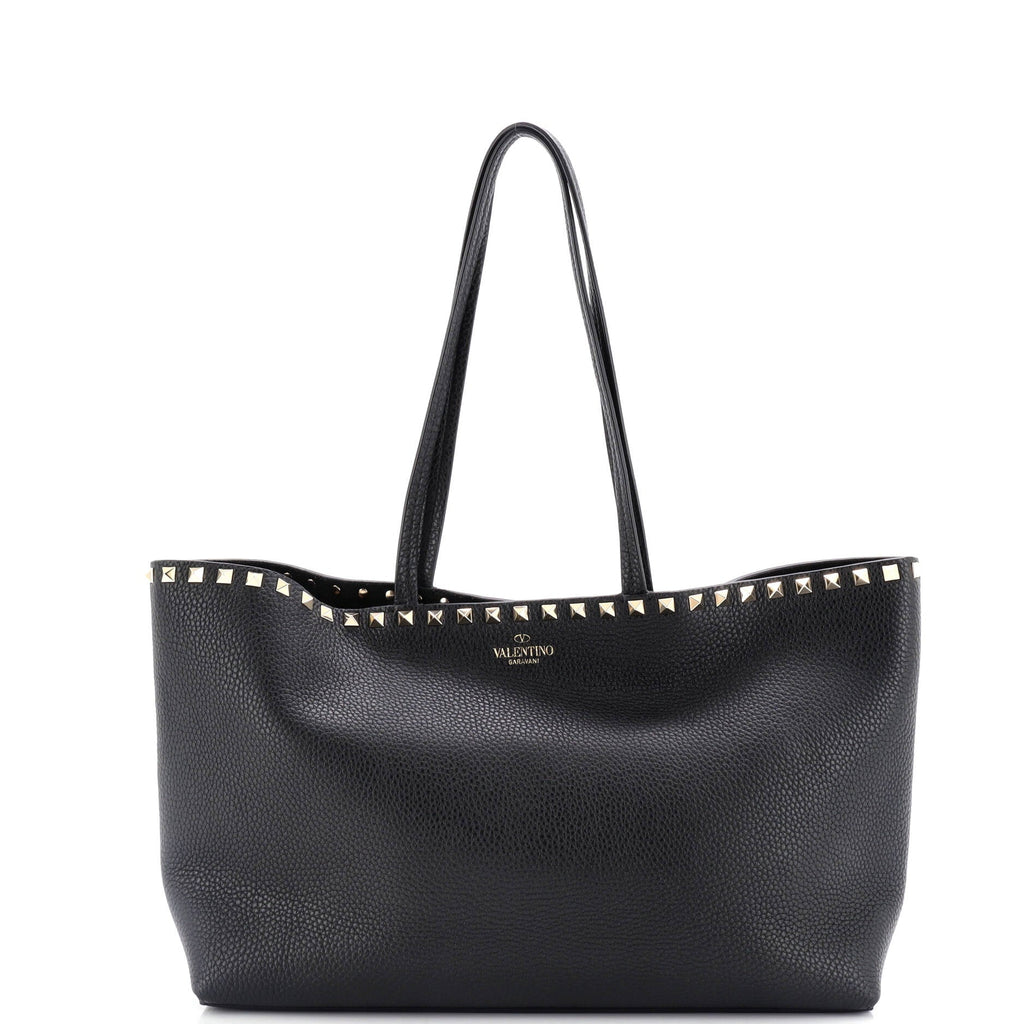 Shoulder Bag Rockstud Shopping Tote Medium Black Grained Calfskin Leather