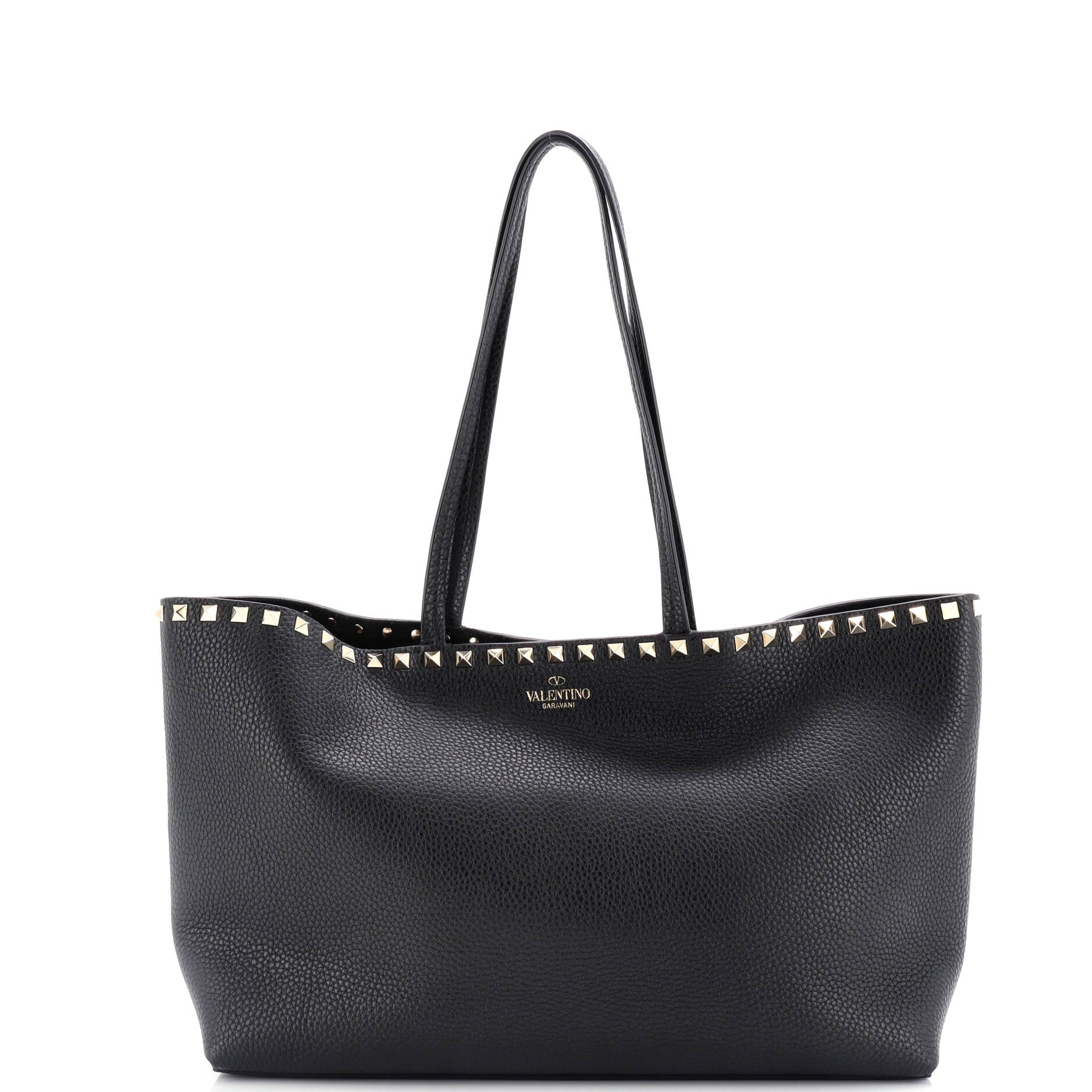 Shoulder Bag Rockstud Shopping Tote Medium Black Grained Calfskin Leather