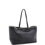 Shoulder Bag Rockstud Shopping Tote Medium Black Grained Calfskin Leather