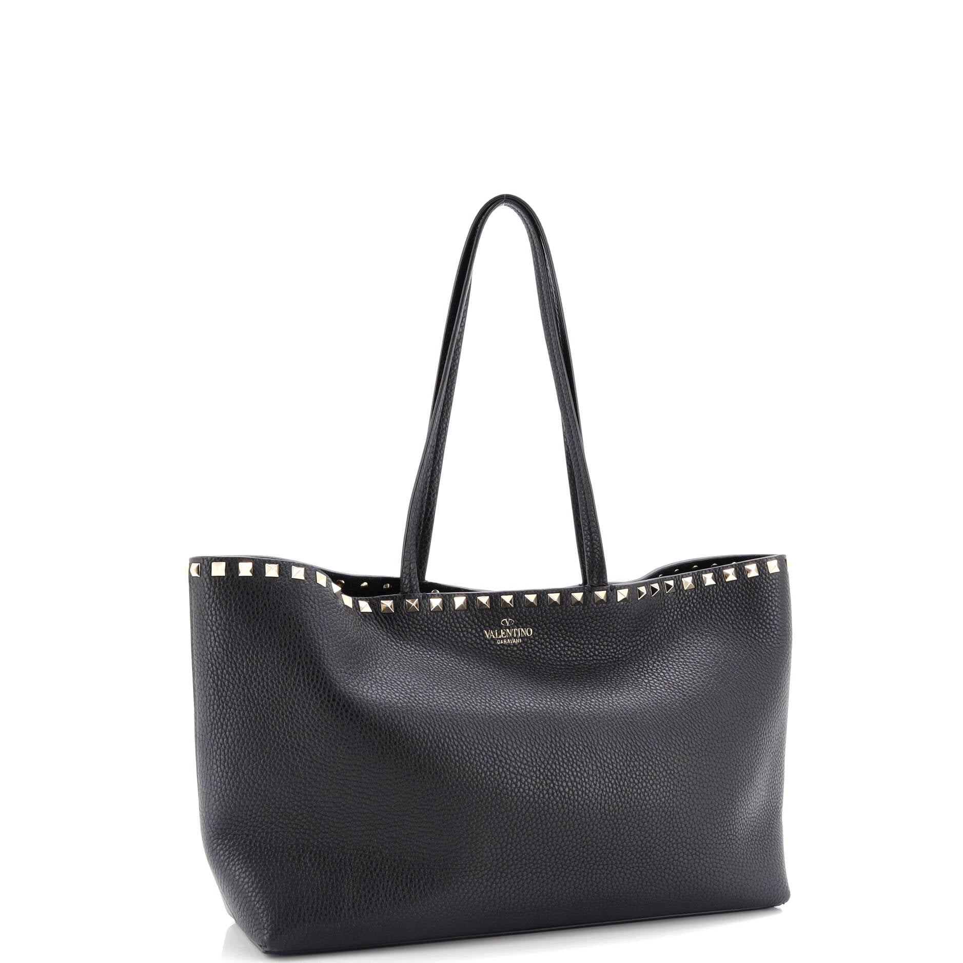 Shoulder Bag Rockstud Shopping Tote Medium Black Grained Calfskin Leather