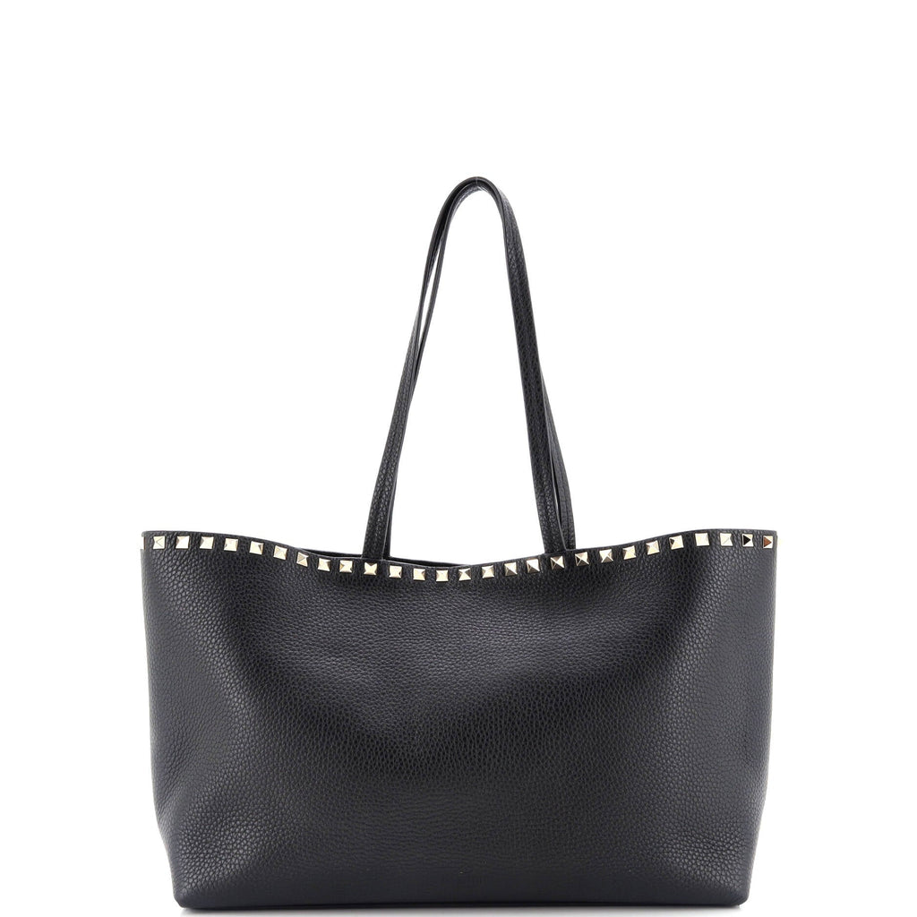 Shoulder Bag Rockstud Shopping Tote Medium Black Grained Calfskin Leather