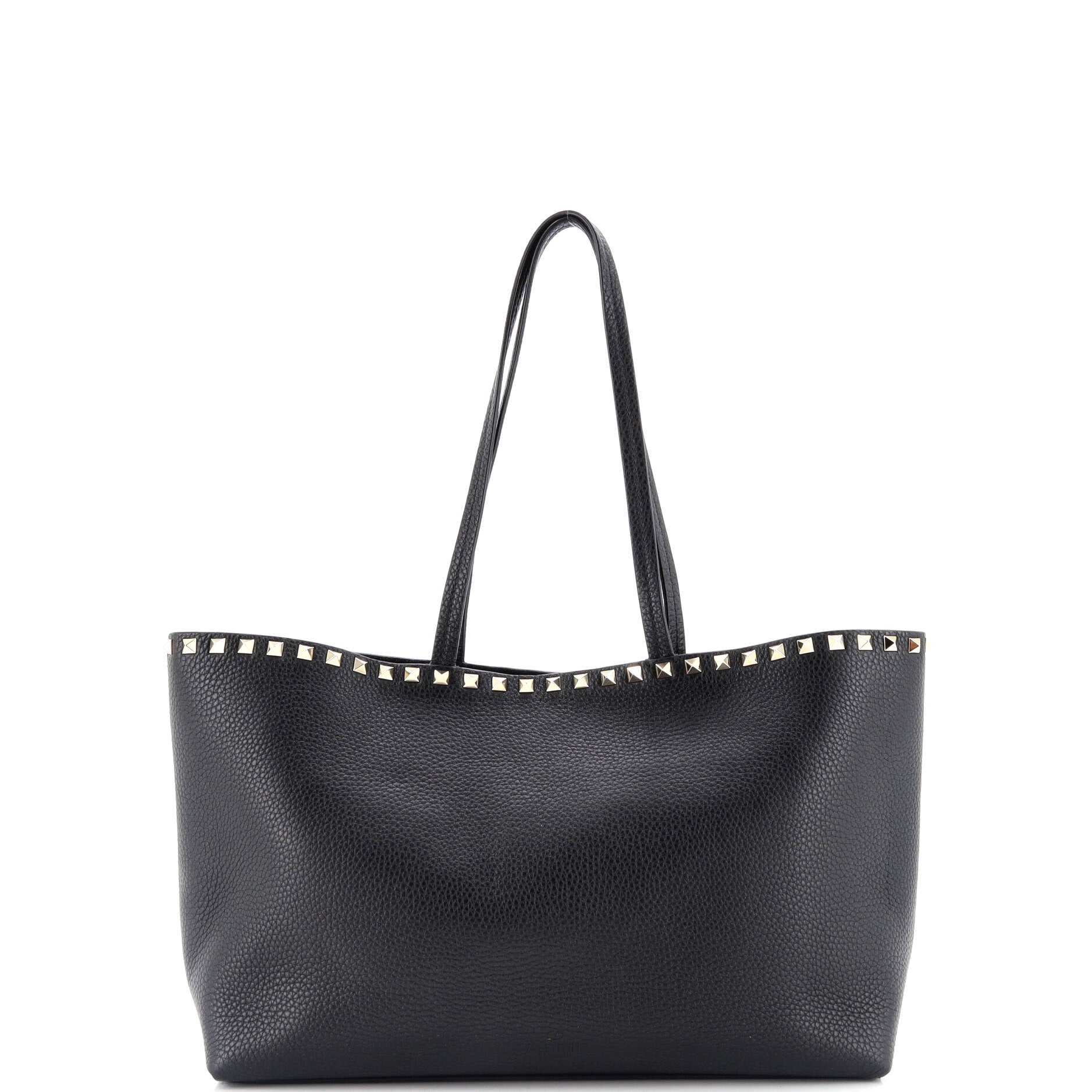 Shoulder Bag Rockstud Shopping Tote Medium Black Grained Calfskin Leather