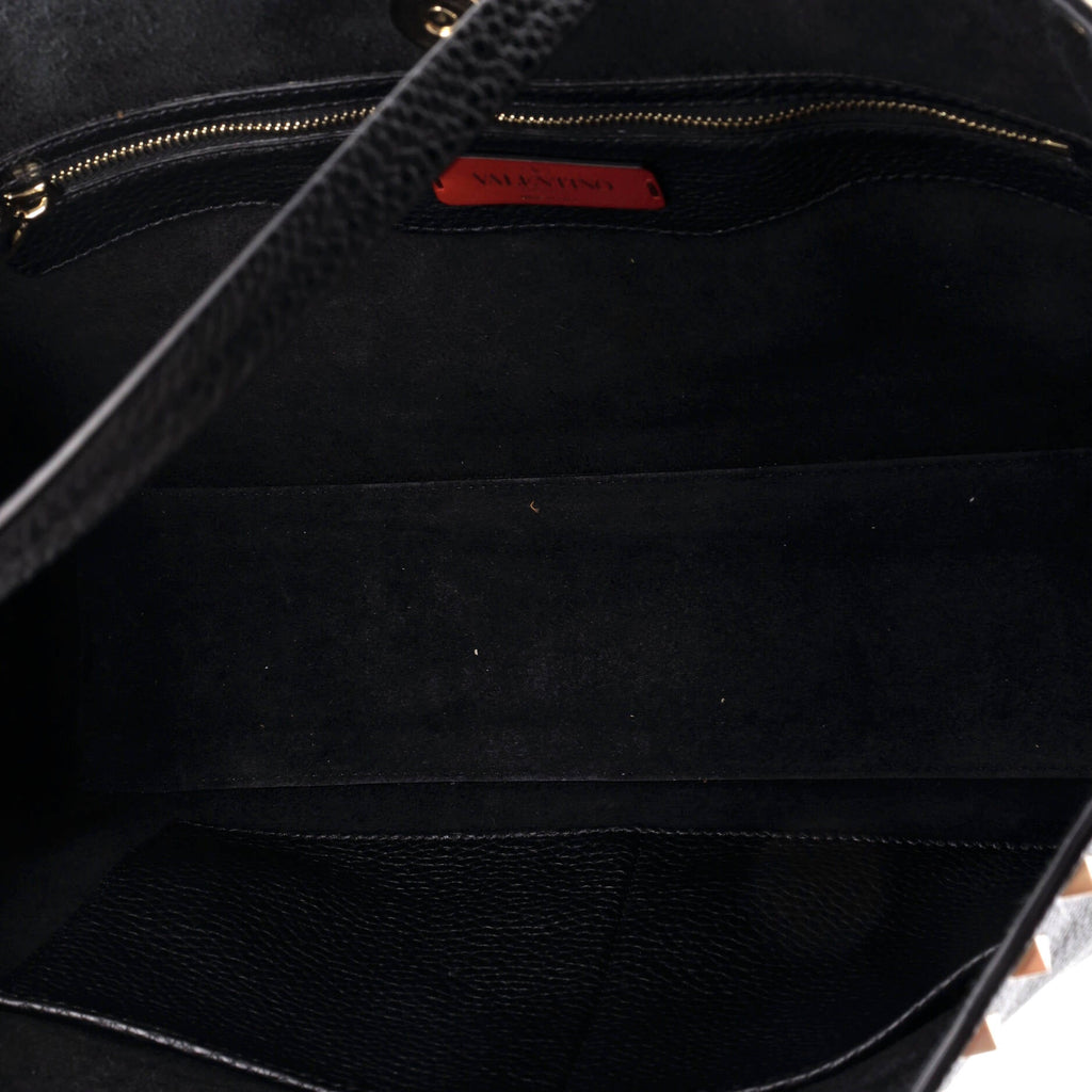 Shoulder Bag Rockstud Shopping Tote Medium Black Grained Calfskin Leather
