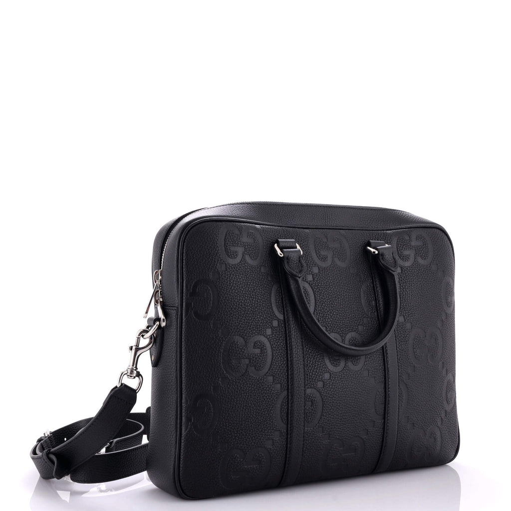 Briefcase Jumbo GG Convertible Briefcase Black Jumbo GG Embossed Leather
