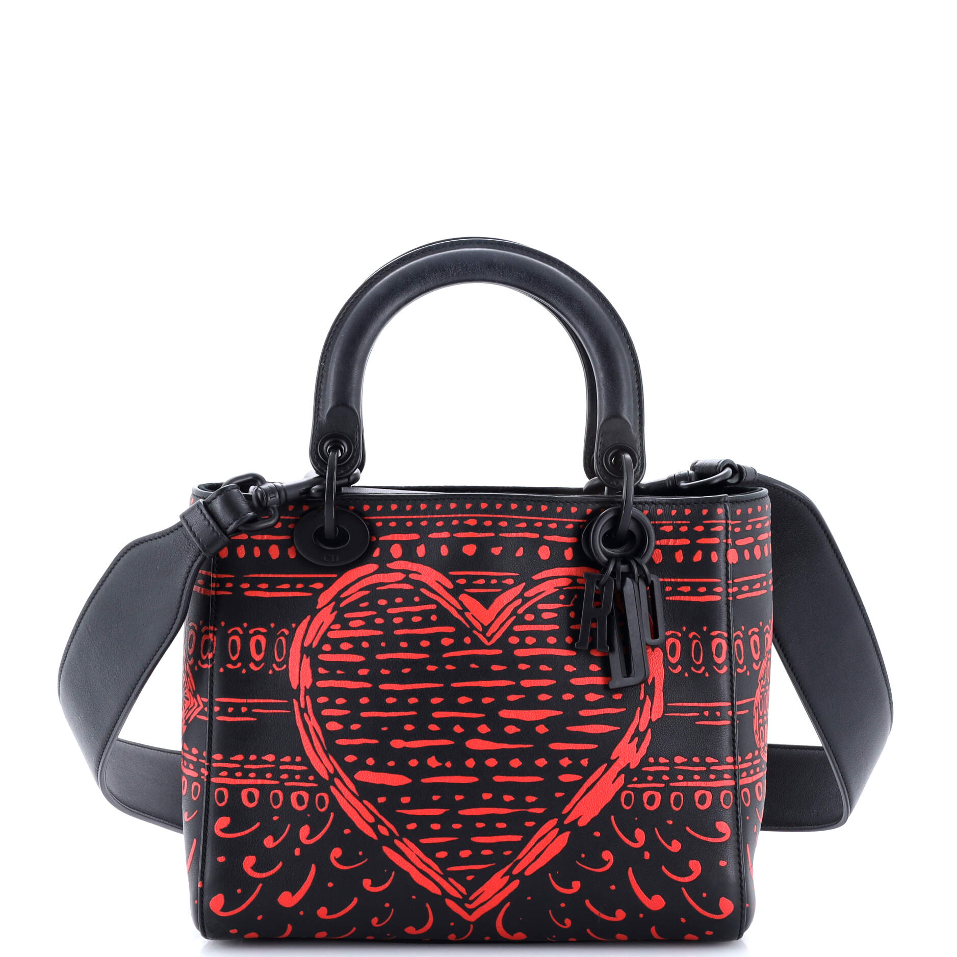 Handbag Ltd. Ed. Playing Cards Painted Lady Dior Medium Black Painted Calfskin Leather
