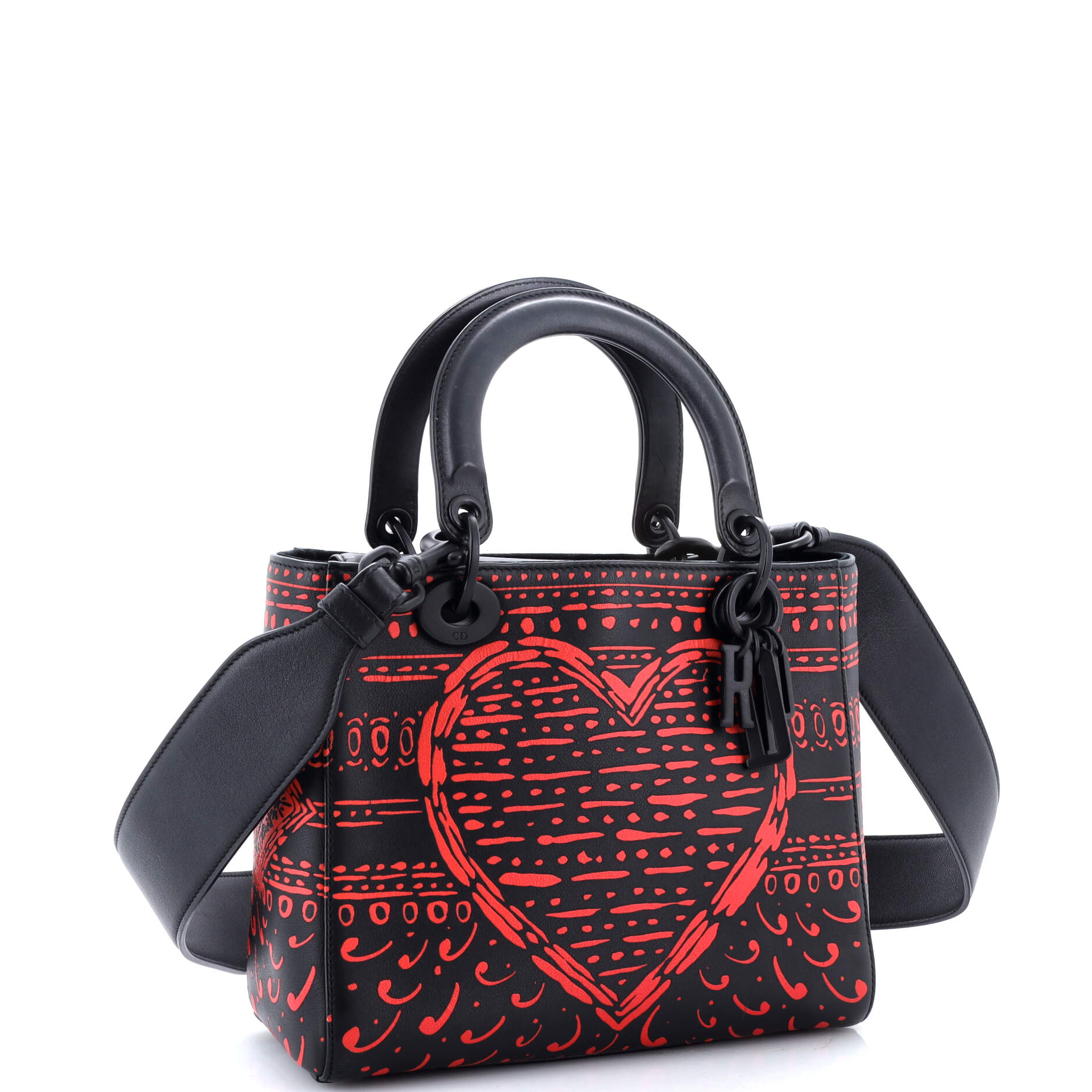 Handbag Ltd. Ed. Playing Cards Painted Lady Dior Medium Black Painted Calfskin Leather