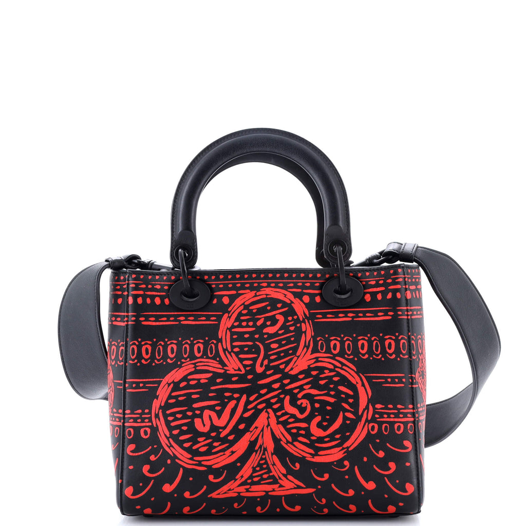 Handbag Ltd. Ed. Playing Cards Painted Lady Dior Medium Black Painted Calfskin Leather