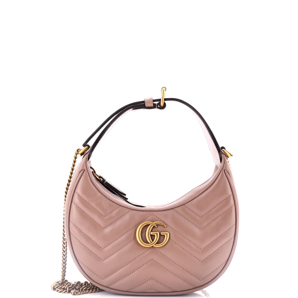 Shoulder Bag Marmont Half Moon Hobo Mini Pink Chevron Calfskin Leather
