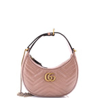 Shoulder Bag Marmont Half Moon Hobo Mini Pink Chevron Calfskin Leather