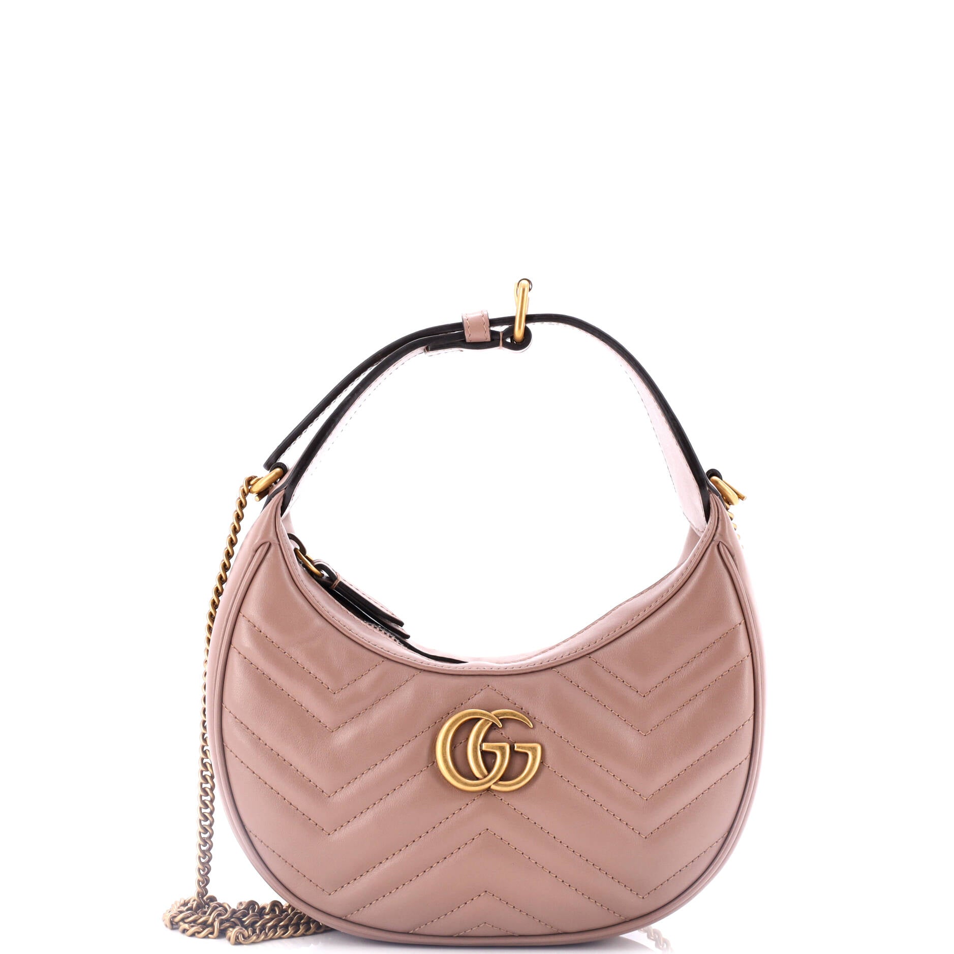 Shoulder Bag Marmont Half Moon Hobo Mini Pink Chevron Calfskin Leather