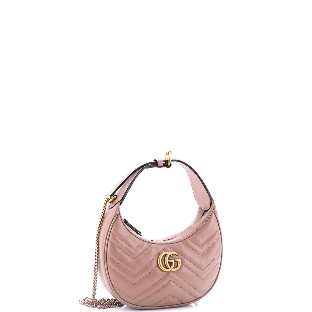 Shoulder Bag Marmont Half Moon Hobo Mini Pink Chevron Calfskin Leather