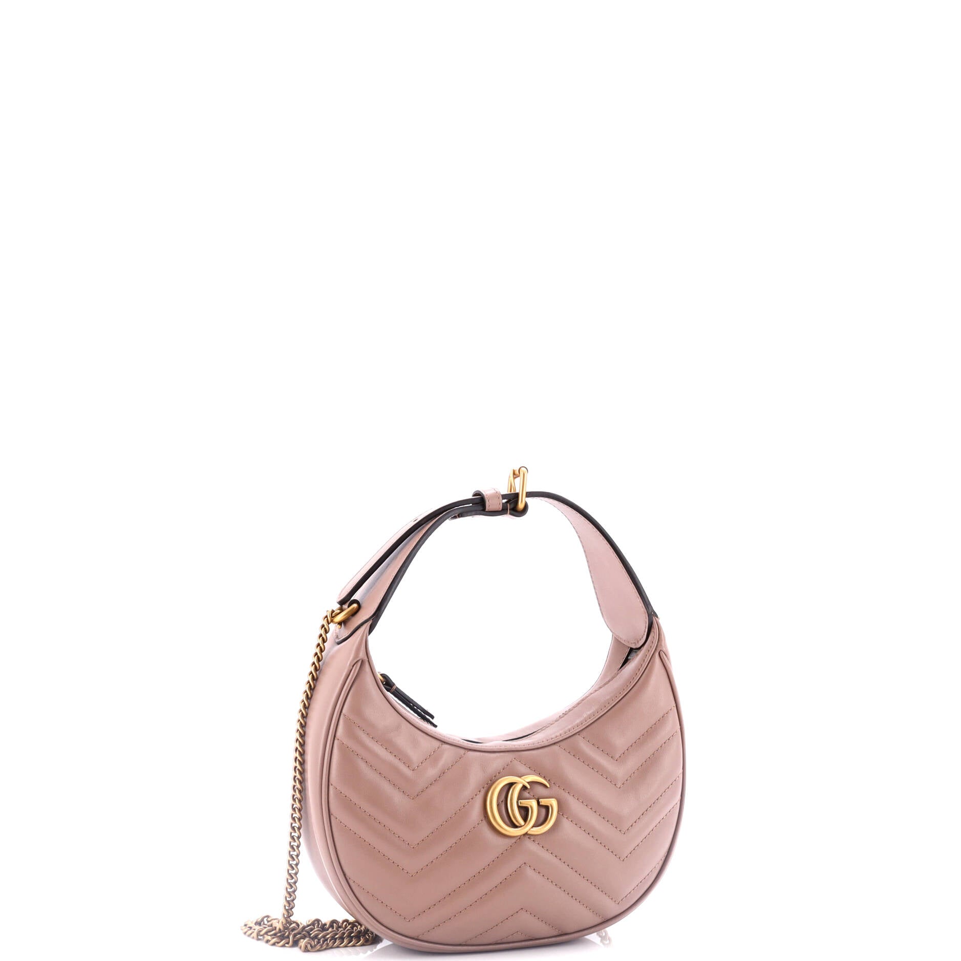 Shoulder Bag Marmont Half Moon Hobo Mini Pink Chevron Calfskin Leather