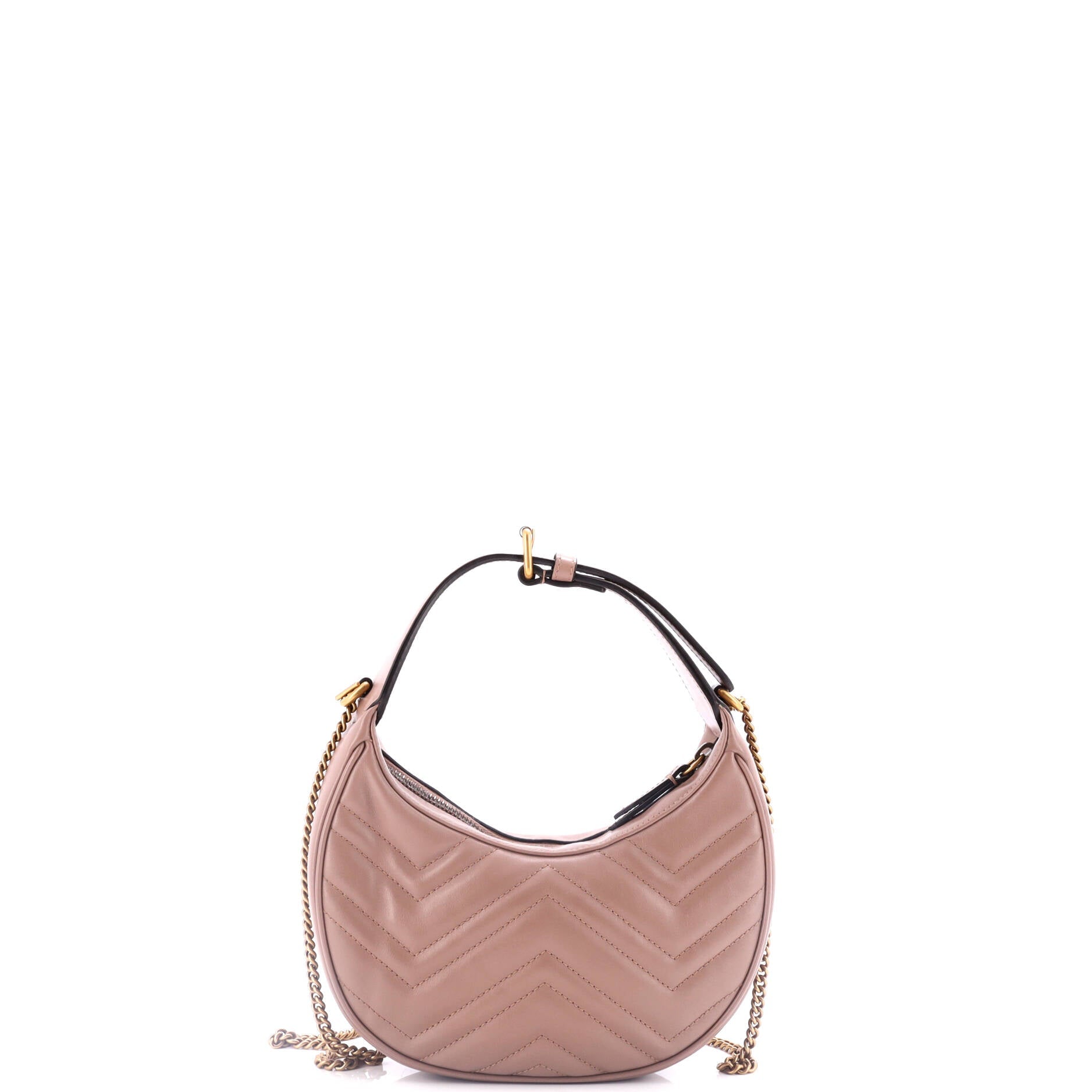 Shoulder Bag Marmont Half Moon Hobo Mini Pink Chevron Calfskin Leather