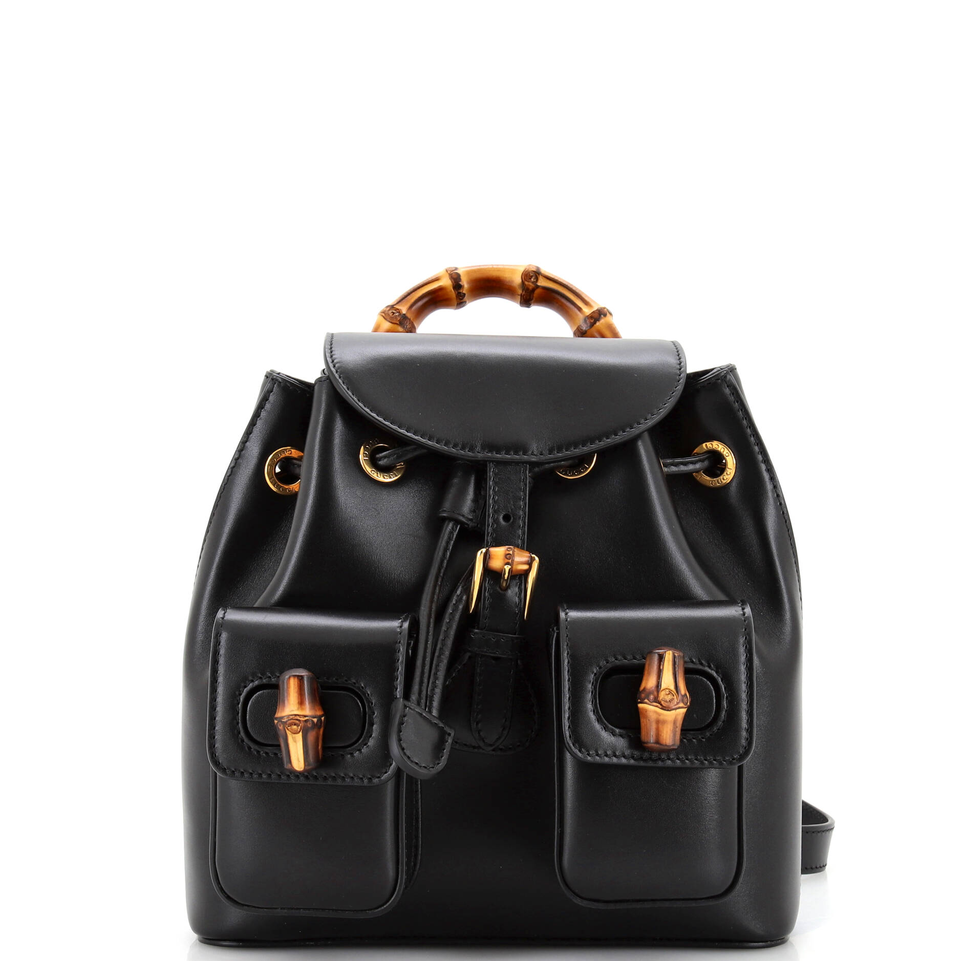 Backpack Bamboo Backpack Small Black Smooth Calfskin Leather