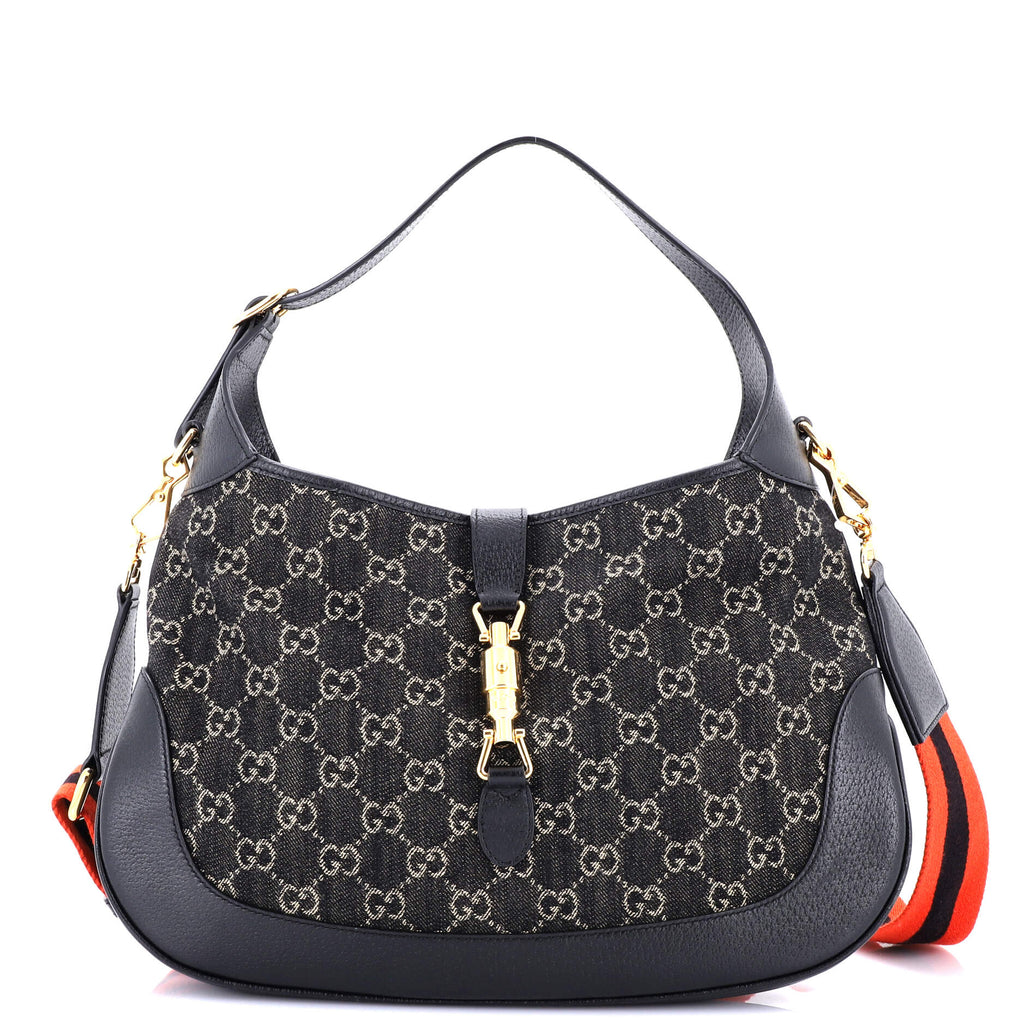 Shoulder Bag Jackie 1961 Hobo Medium Black GG Print Denim Canvas