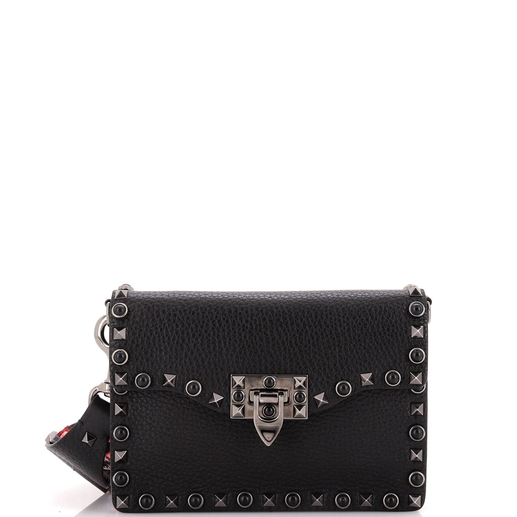 Shoulder Bag Rockstud Flip Lock Flap Small Black Grained Calfskin Leather