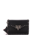 Shoulder Bag Rockstud Flip Lock Flap Small Black Grained Calfskin Leather
