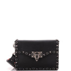 Shoulder Bag Rockstud Flip Lock Flap Small Black Grained Calfskin Leather