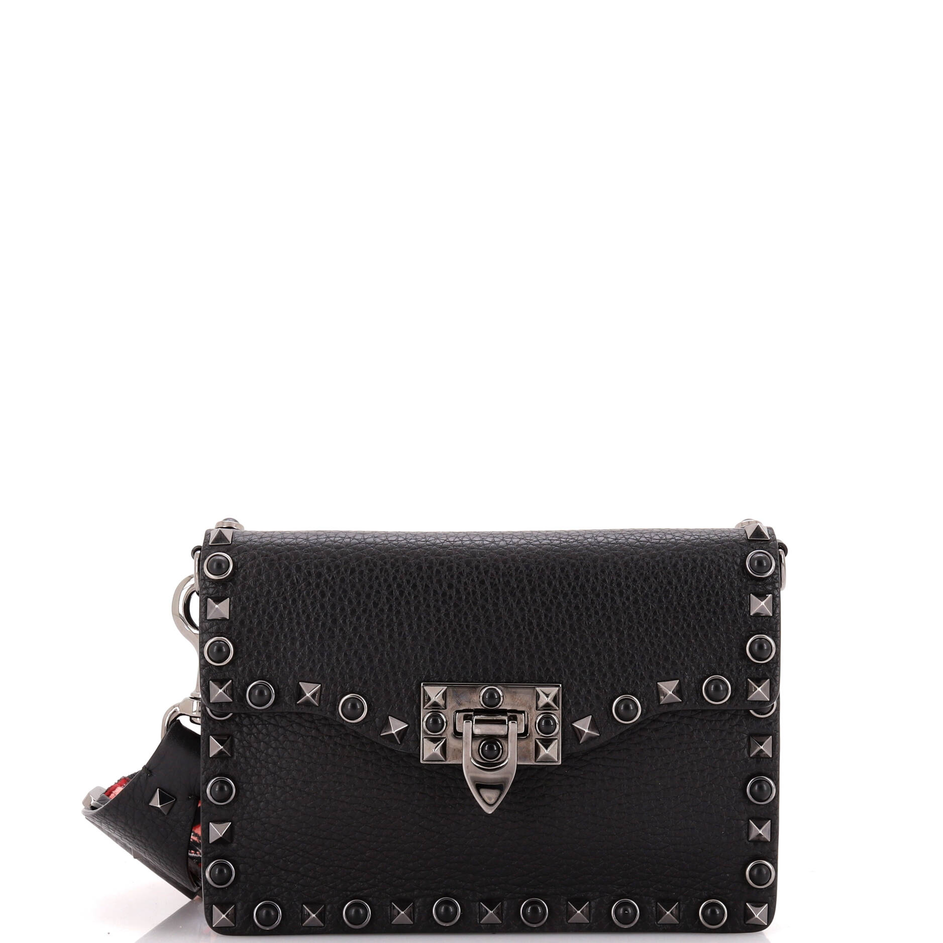 Shoulder Bag Rockstud Flip Lock Flap Small Black Grained Calfskin Leather