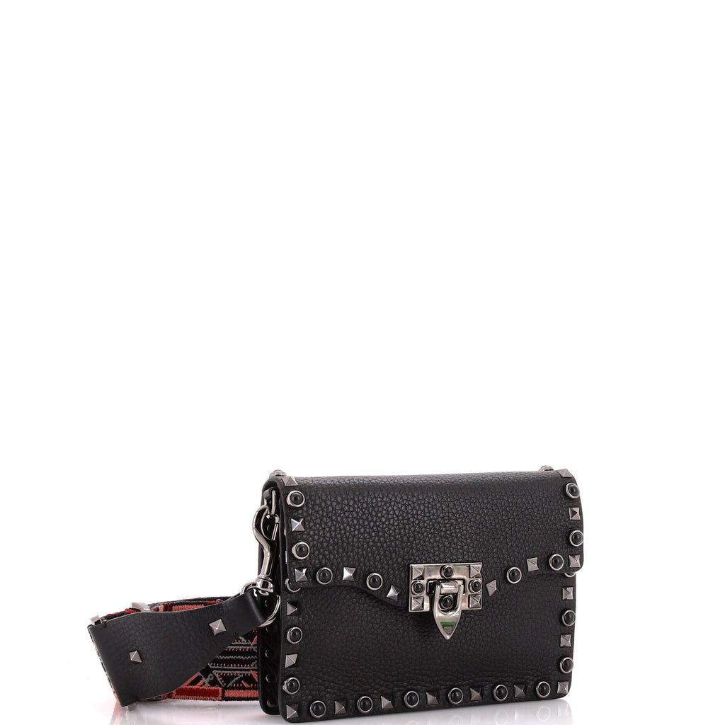 Shoulder Bag Rockstud Flip Lock Flap Small Black Grained Calfskin Leather