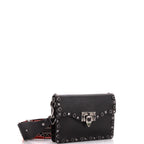 Shoulder Bag Rockstud Flip Lock Flap Small Black Grained Calfskin Leather