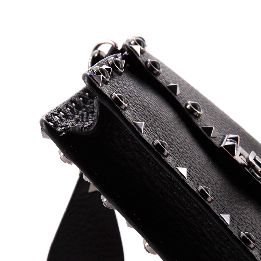 Shoulder Bag Rockstud Flip Lock Flap Small Black Grained Calfskin Leather