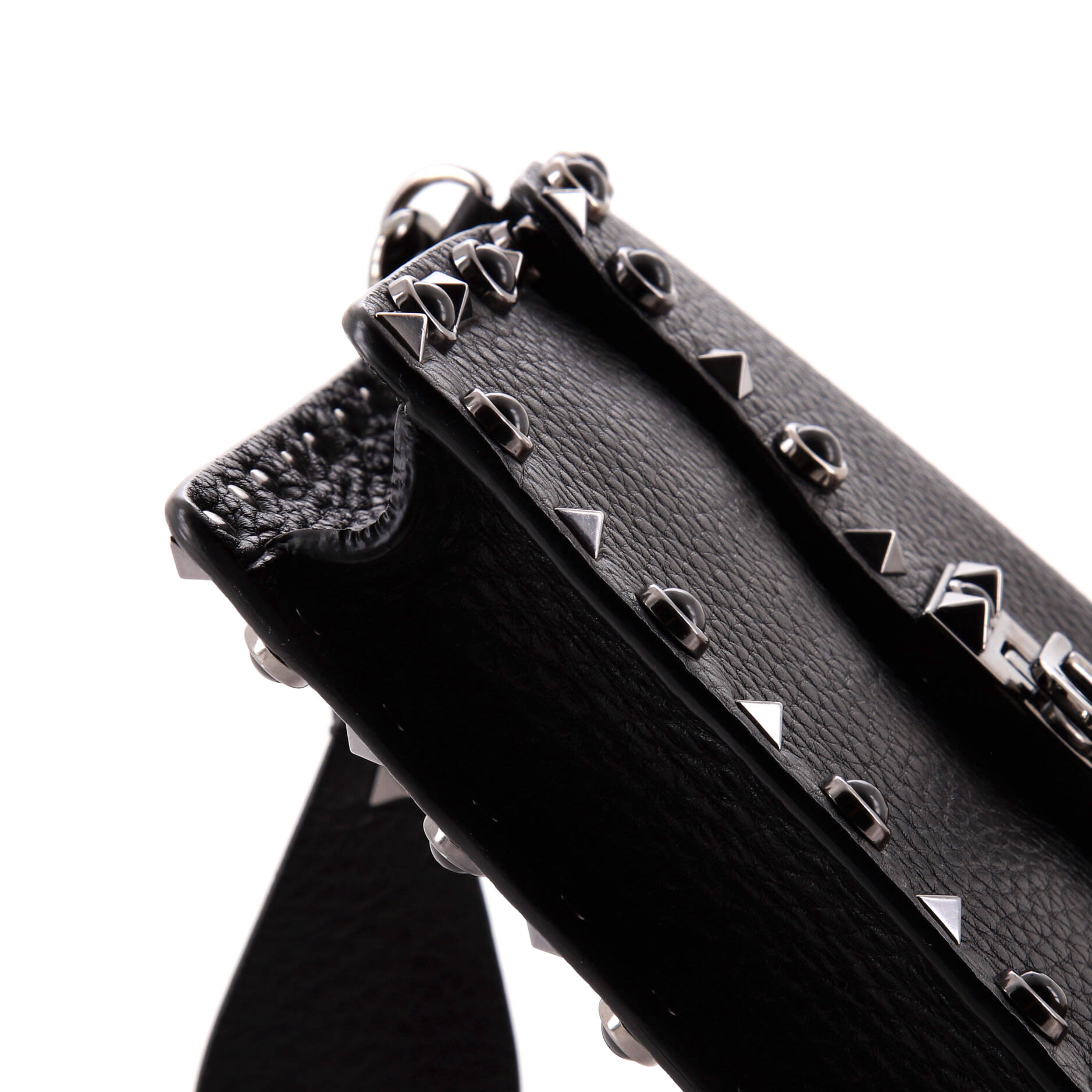 Shoulder Bag Rockstud Flip Lock Flap Small Black Grained Calfskin Leather