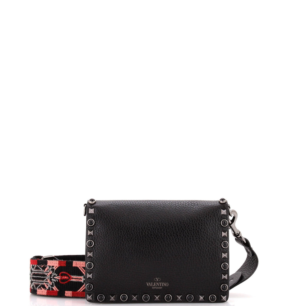 Shoulder Bag Rockstud Flip Lock Flap Small Black Grained Calfskin Leather