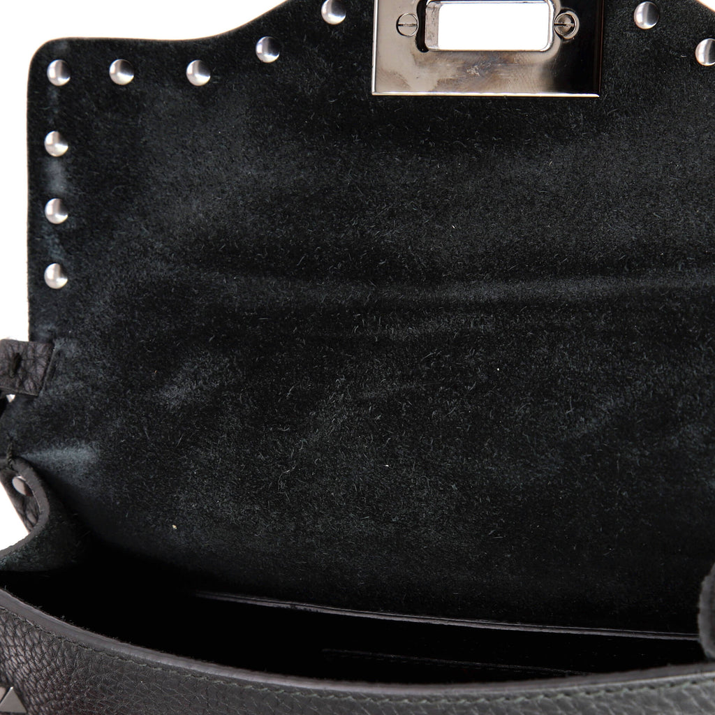 Shoulder Bag Rockstud Flip Lock Flap Small Black Grained Calfskin Leather