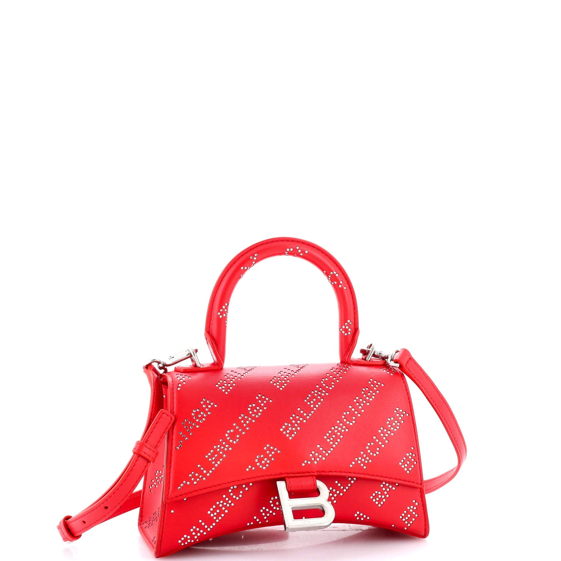 Handbag Hourglass Top Handle XS Red All Over Logo Crystals Leather