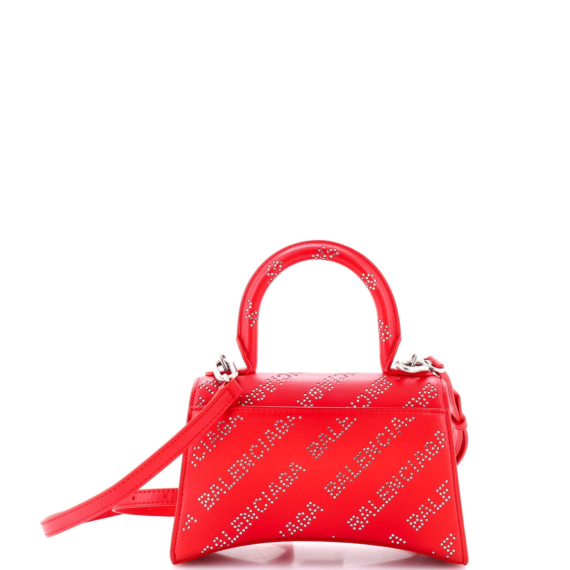 Handbag Hourglass Top Handle XS Red All Over Logo Crystals Leather