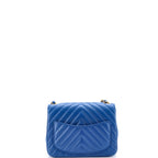 Shoulder Bag Square Classic Single Flap Mini Blue Lambskin Chevron Quilted Leather