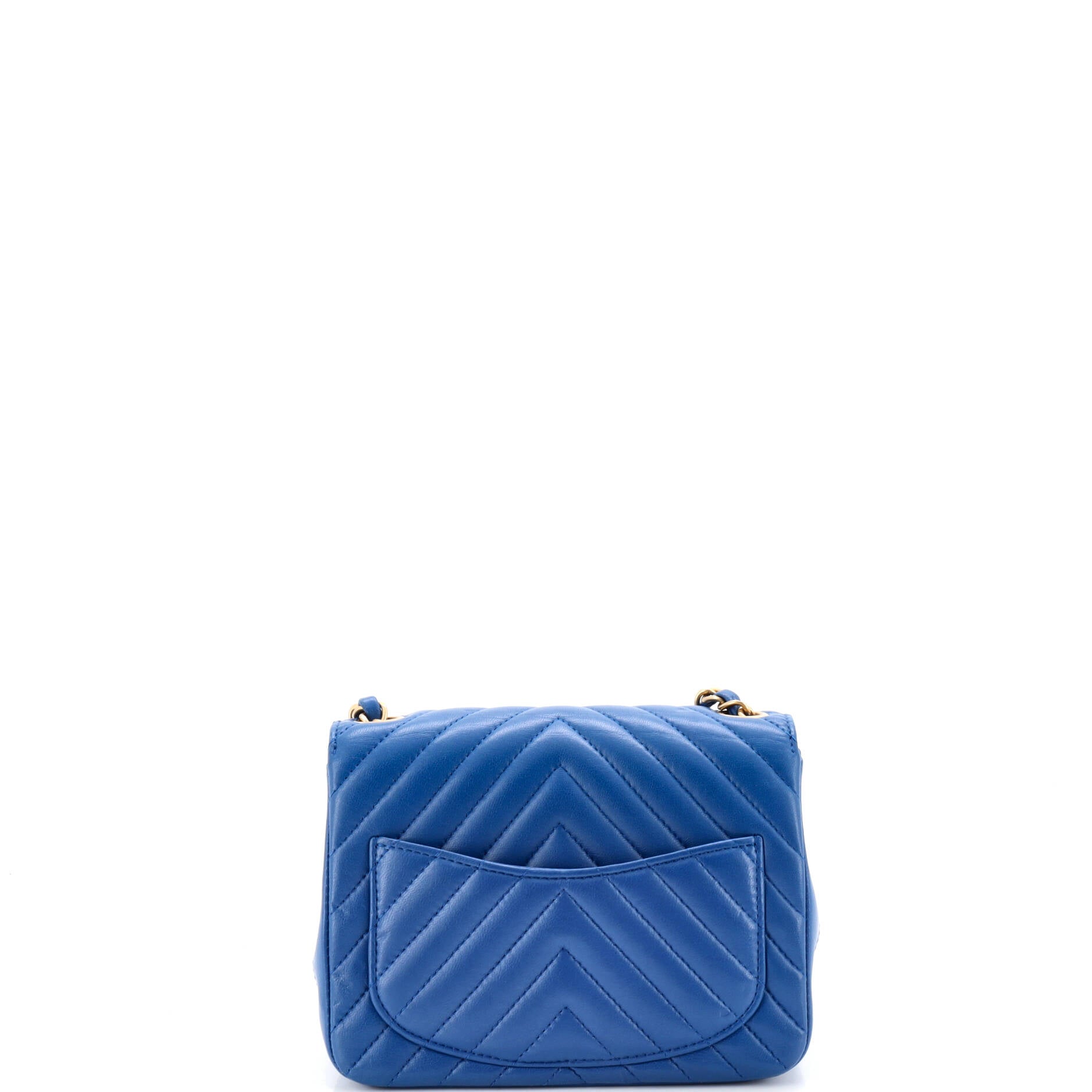 Shoulder Bag Square Classic Single Flap Mini Blue Lambskin Chevron Quilted Leather