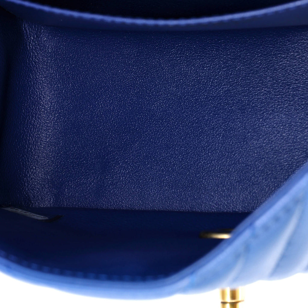 Shoulder Bag Square Classic Single Flap Mini Blue Lambskin Chevron Quilted Leather