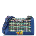 Shoulder Bag Iridescent Boy Medium Blue Woven PVC/Lambskin Leather