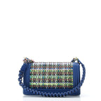 Shoulder Bag Iridescent Boy Medium Blue Woven PVC/Lambskin Leather