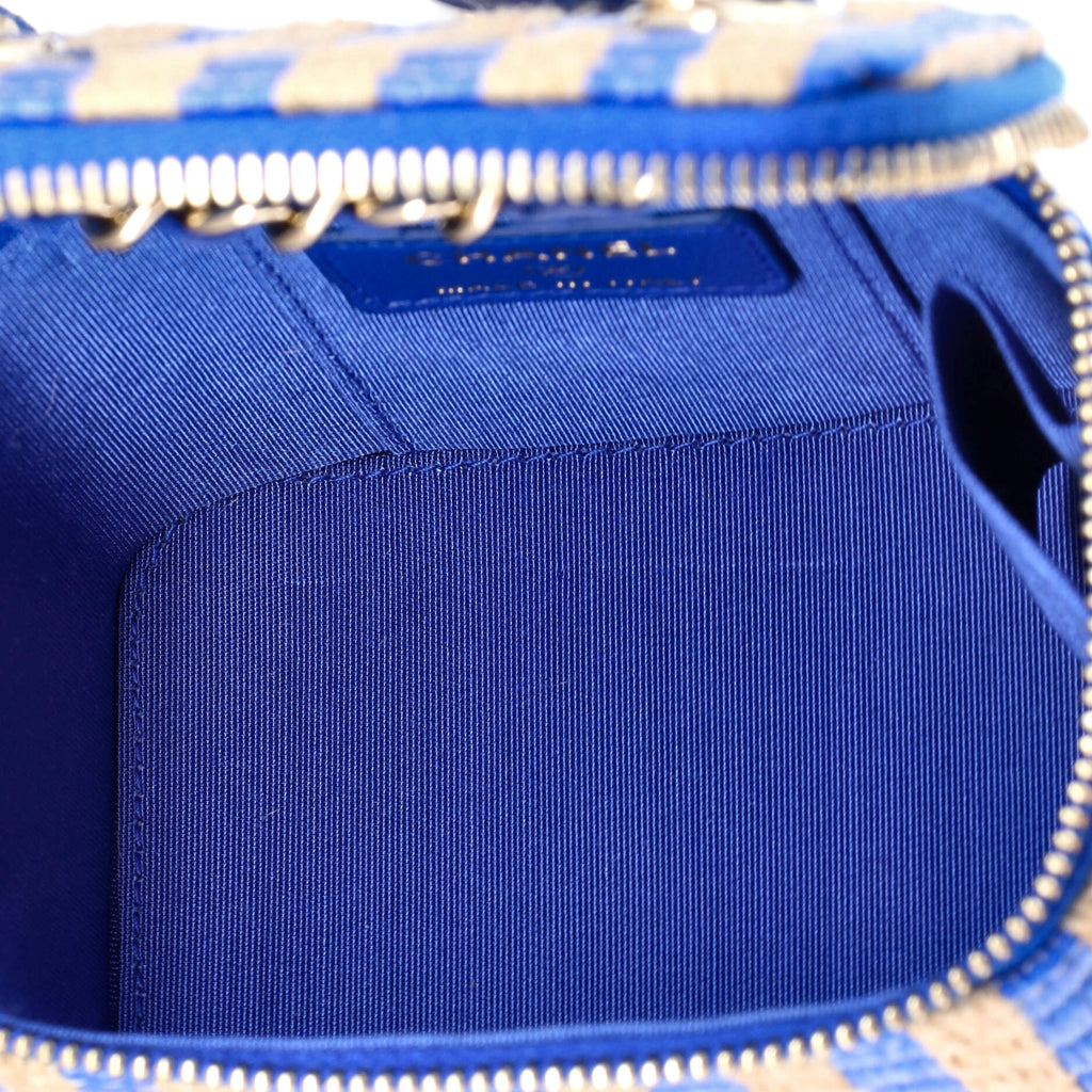 Shoulder Bag Classic Chain Vanity Case Mini Blue Raffia/Jute Canvas