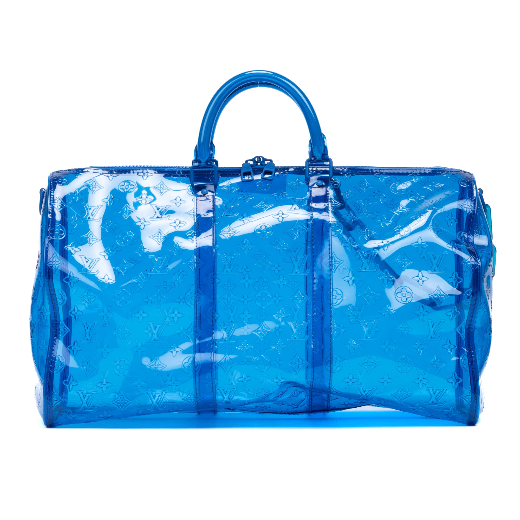 Travel Bag Ltd. Ed. Virgil Abloh Keepall Monogram Prism 50 Blue Monogram Embossed PVC