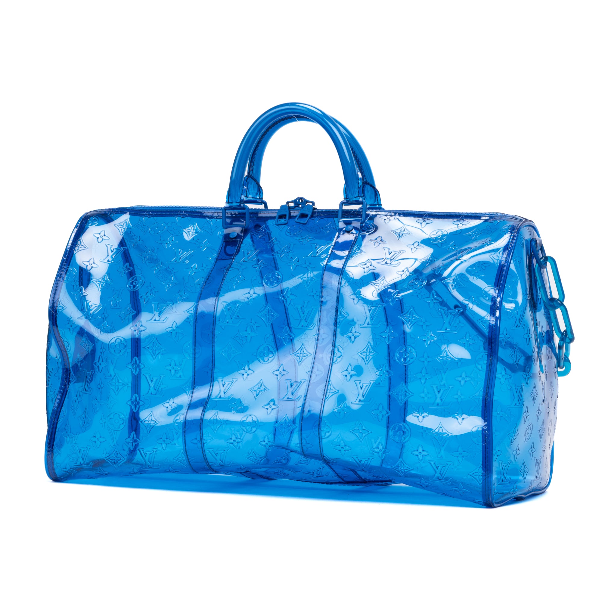 Travel Bag Ltd. Ed. Virgil Abloh Keepall Monogram Prism 50 Blue Monogram Embossed PVC