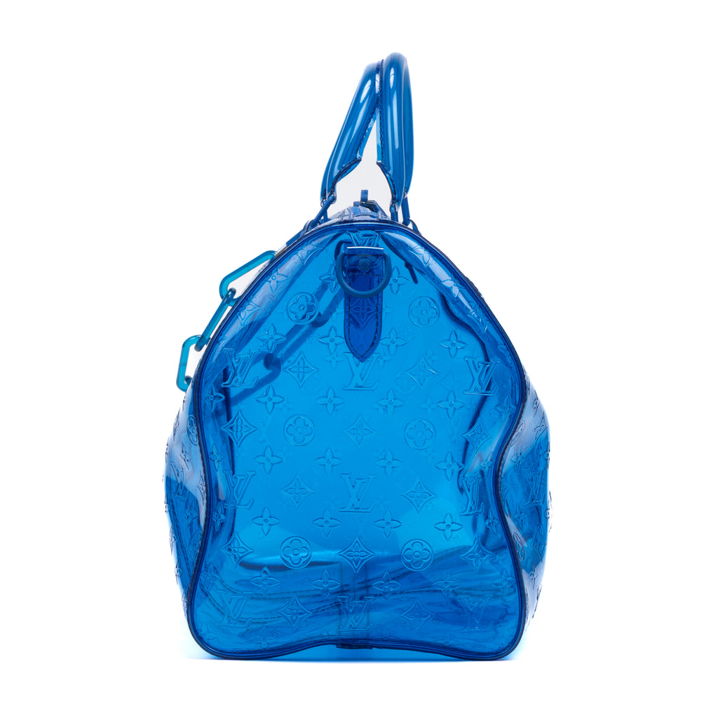 Travel Bag Ltd. Ed. Virgil Abloh Keepall Monogram Prism 50 Blue Monogram Embossed PVC