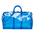 Travel Bag Ltd. Ed. Virgil Abloh Keepall Monogram Prism 50 Blue Monogram Embossed PVC